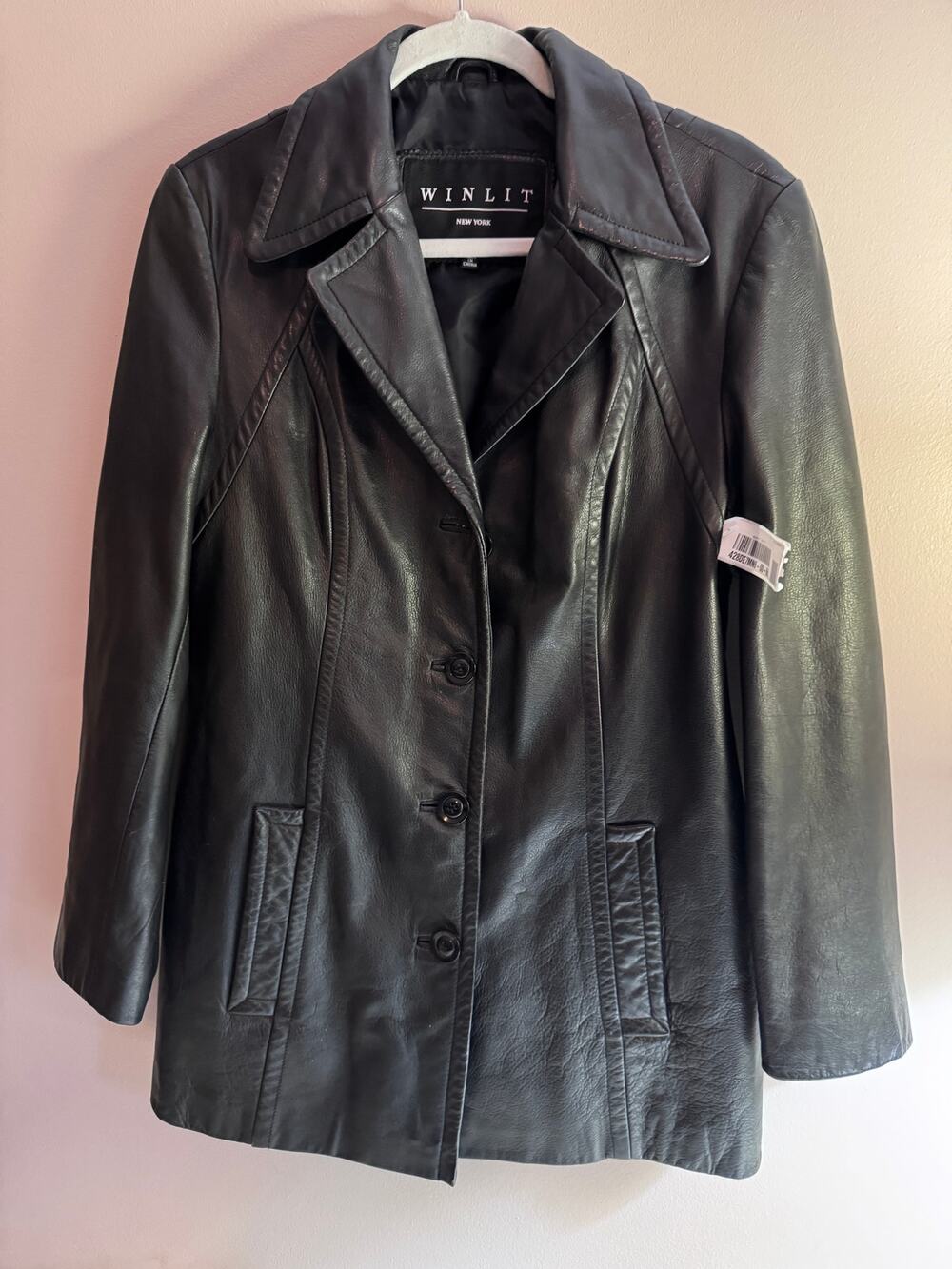 WINLIT New York Women’s M Genuine Leather Black Button Front Blazer Jacket